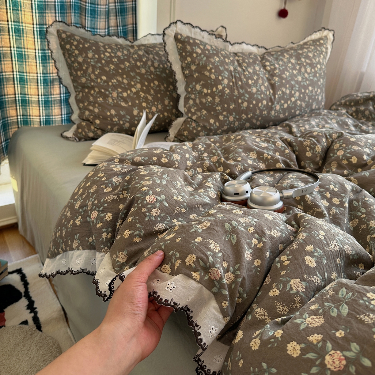 91家纺网 家纺一手货源 找家纺 凯洛奇 2026新款仿棉古法水洗棉复古法式花边四件套 花漫漫