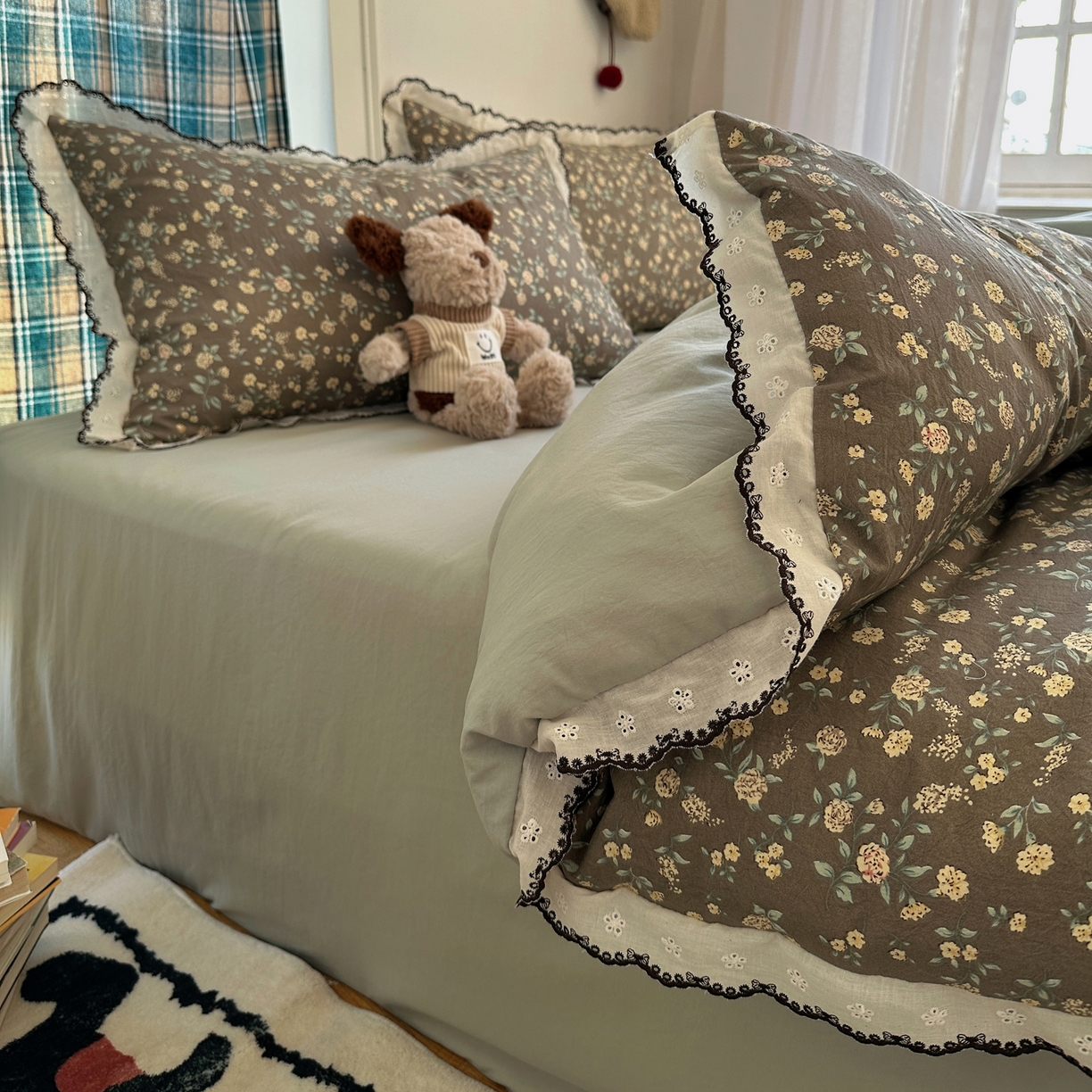 91家纺网 家纺一手货源 找家纺 凯洛奇 2026新款仿棉古法水洗棉复古法式花边四件套 花漫漫