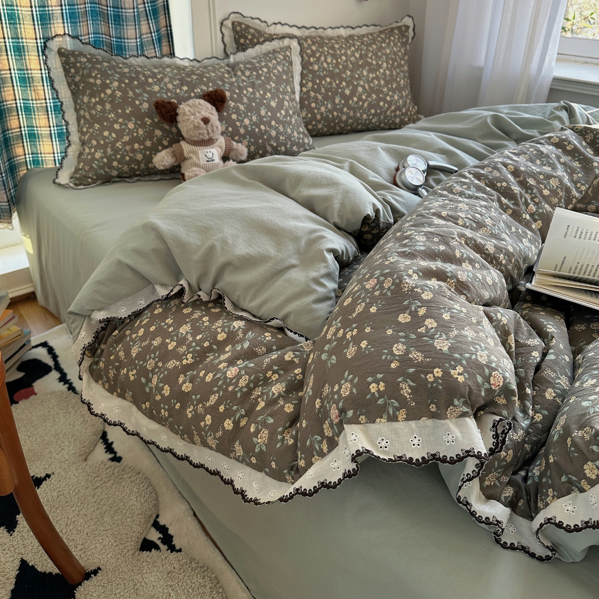 91家纺网 家纺一手货源 找家纺 凯洛奇 2026新款仿棉古法水洗棉复古法式花边四件套 花漫漫