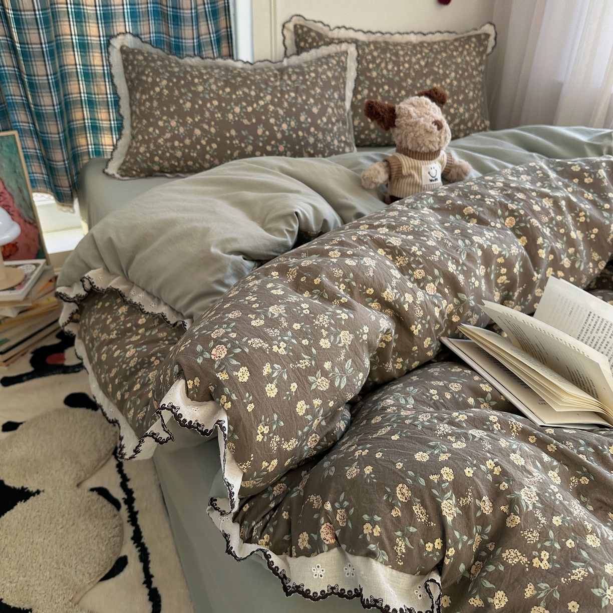 91家纺网 家纺一手货源 找家纺 凯洛奇 2026新款仿棉古法水洗棉复古法式花边四件套 花漫漫