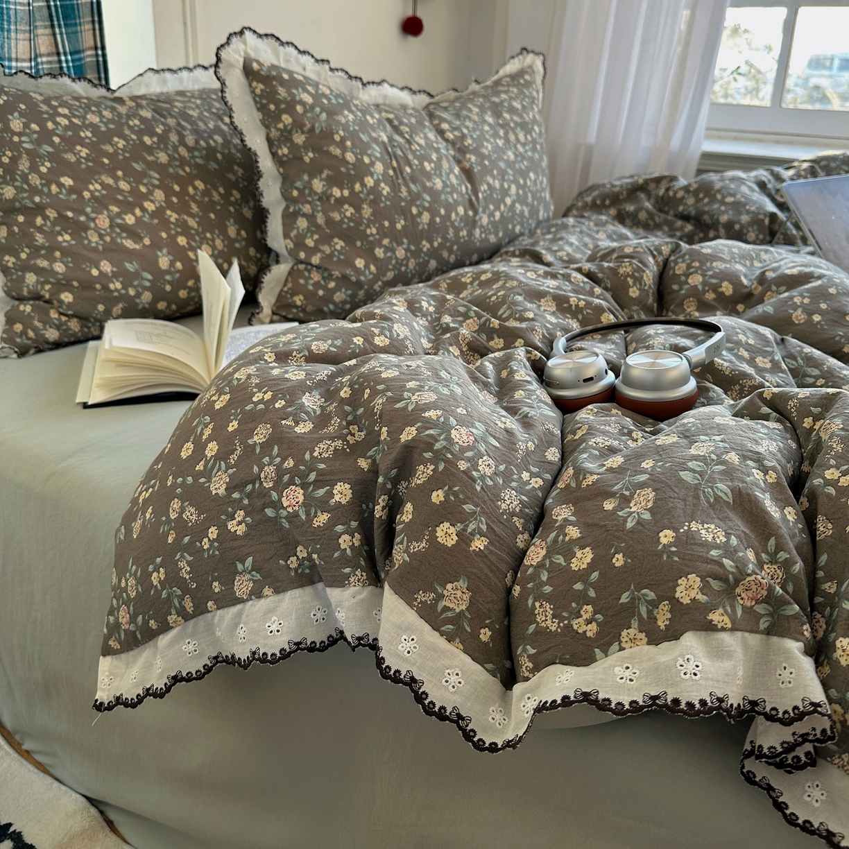 91家纺网 家纺一手货源 找家纺 凯洛奇 2026新款仿棉古法水洗棉复古法式花边四件套 花漫漫