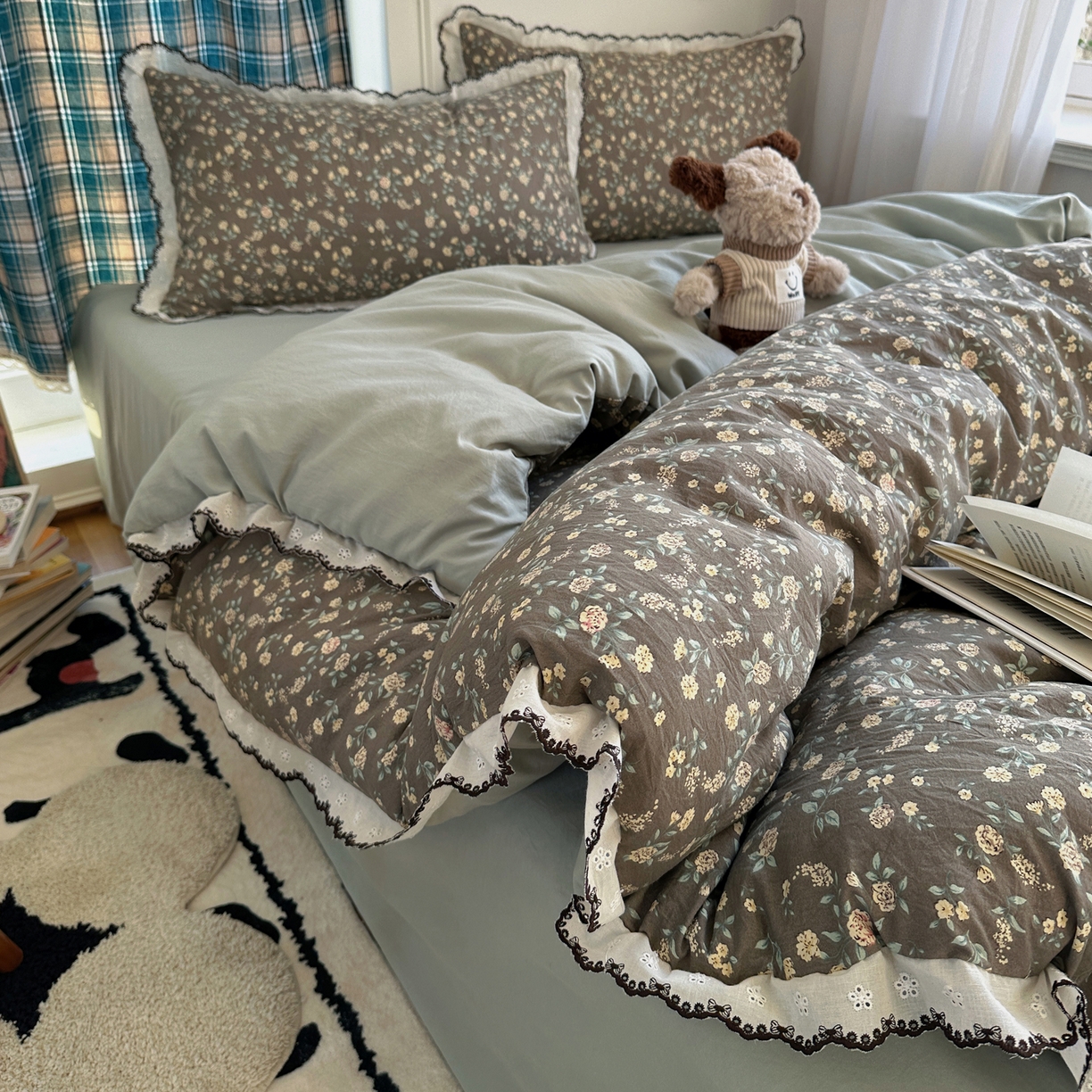 91家纺网 家纺一手货源 找家纺 凯洛奇 2026新款仿棉古法水洗棉复古法式花边四件套 花漫漫