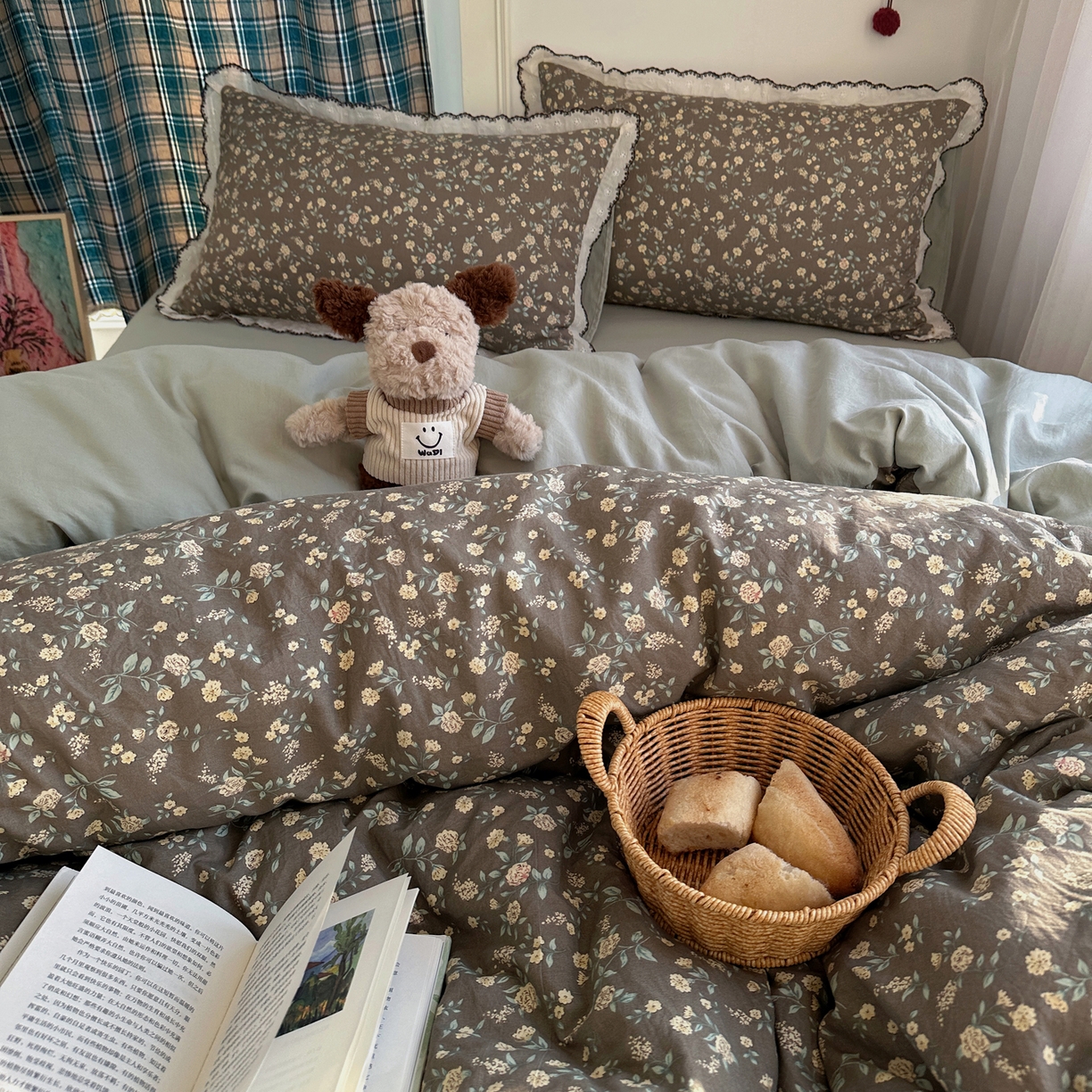 91家纺网 家纺一手货源 找家纺 凯洛奇 2026新款仿棉古法水洗棉复古法式花边四件套 花漫漫