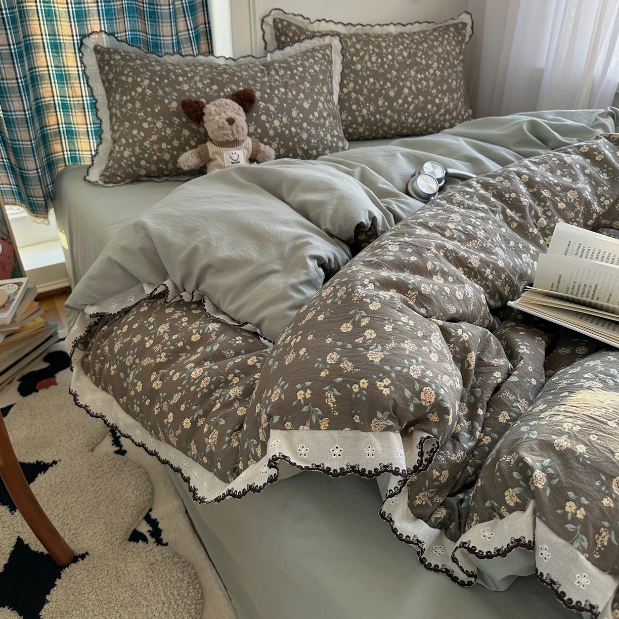 91家纺网 家纺一手货源 找家纺 凯洛奇 2026新款仿棉古法水洗棉复古法式花边四件套 花漫漫