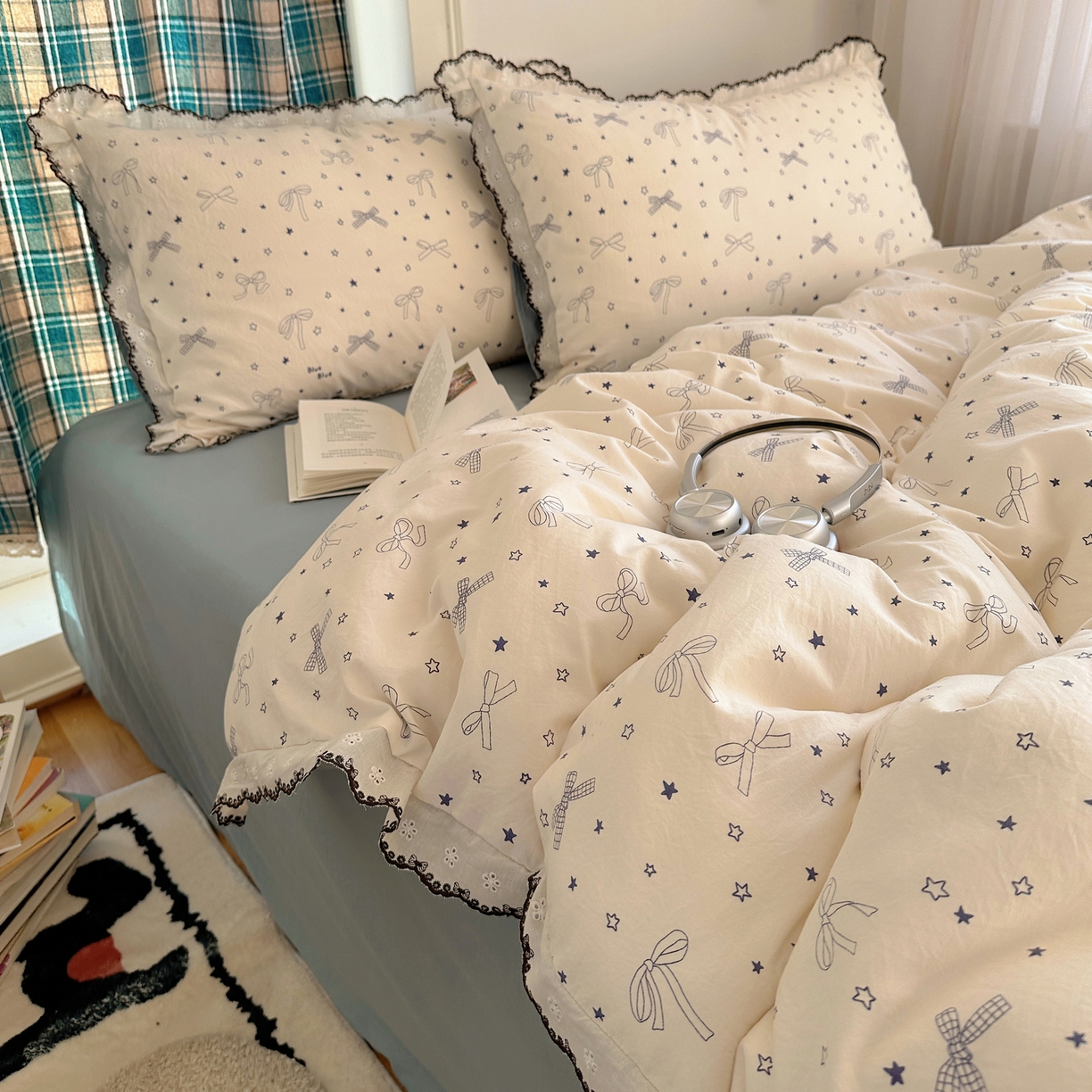 91家纺网 家纺一手货源 找家纺 凯洛奇 2026新款仿棉古法水洗棉复古法式花边四件套 蝴蝶结