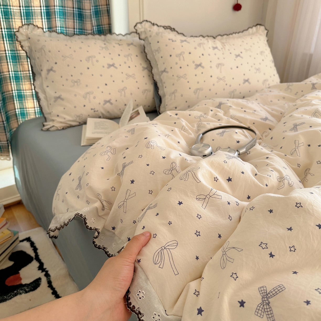 91家纺网 家纺一手货源 找家纺 凯洛奇 2026新款仿棉古法水洗棉复古法式花边四件套 蝴蝶结