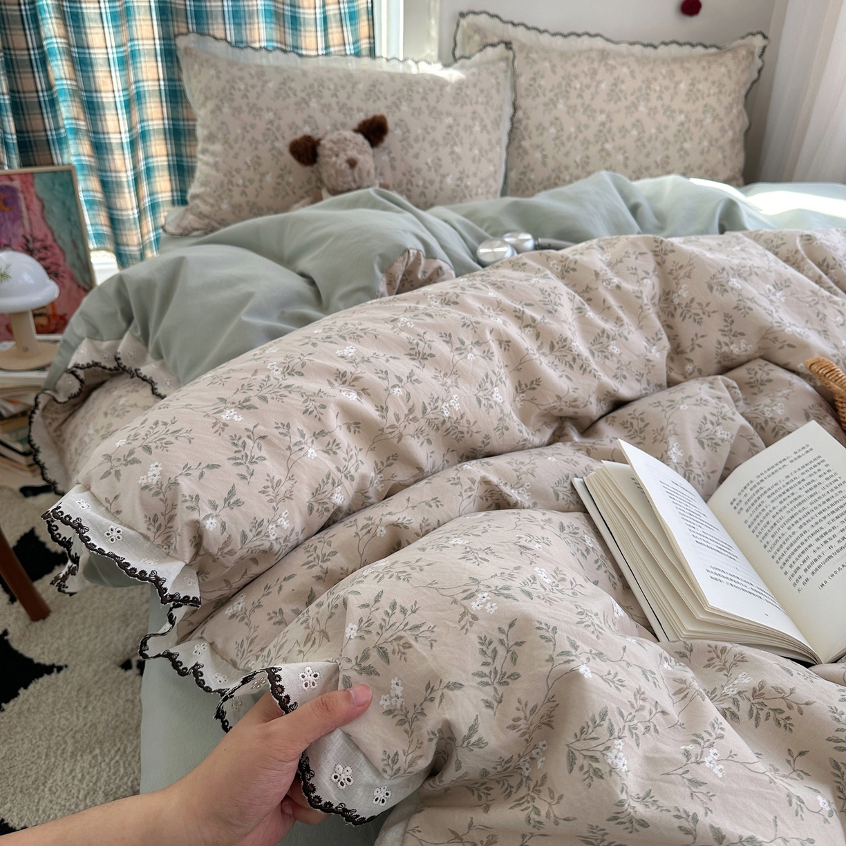 91家纺网 家纺一手货源 找家纺 凯洛奇 2026新款仿棉古法水洗棉复古法式花边四件套 春风里