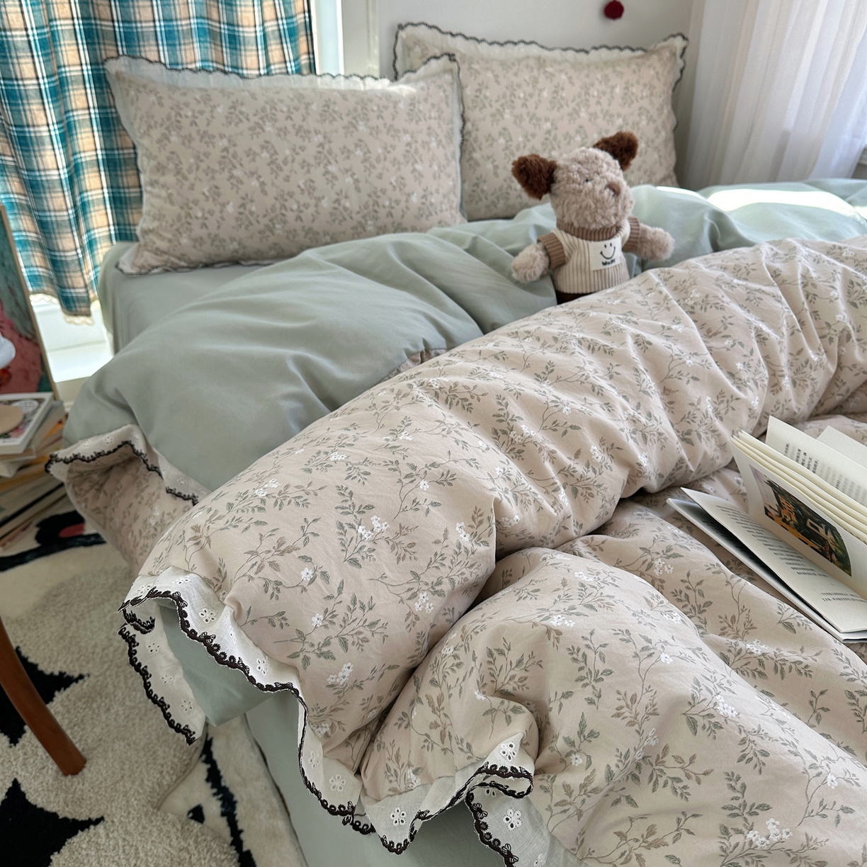 91家纺网 家纺一手货源 找家纺 凯洛奇 2026新款仿棉古法水洗棉复古法式花边四件套 春风里