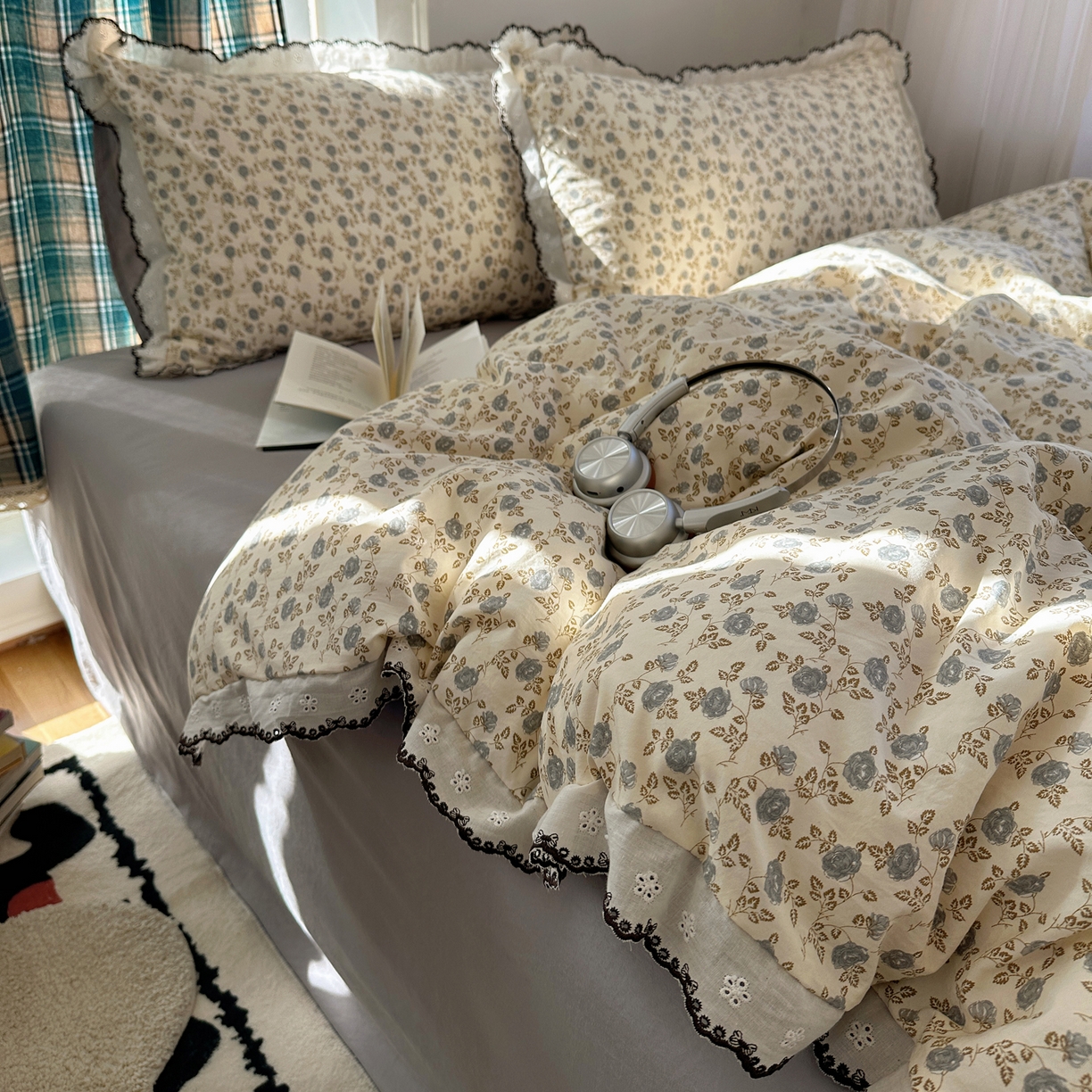 91家纺网 家纺一手货源 找家纺 凯洛奇 2026新款仿棉古法水洗棉复古法式花边四件套 花春晓