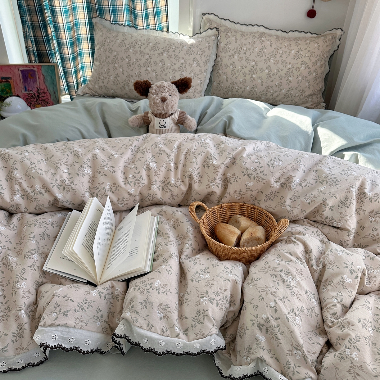 91家纺网 家纺一手货源 找家纺 凯洛奇 2026新款仿棉古法水洗棉复古法式花边四件套 春风里