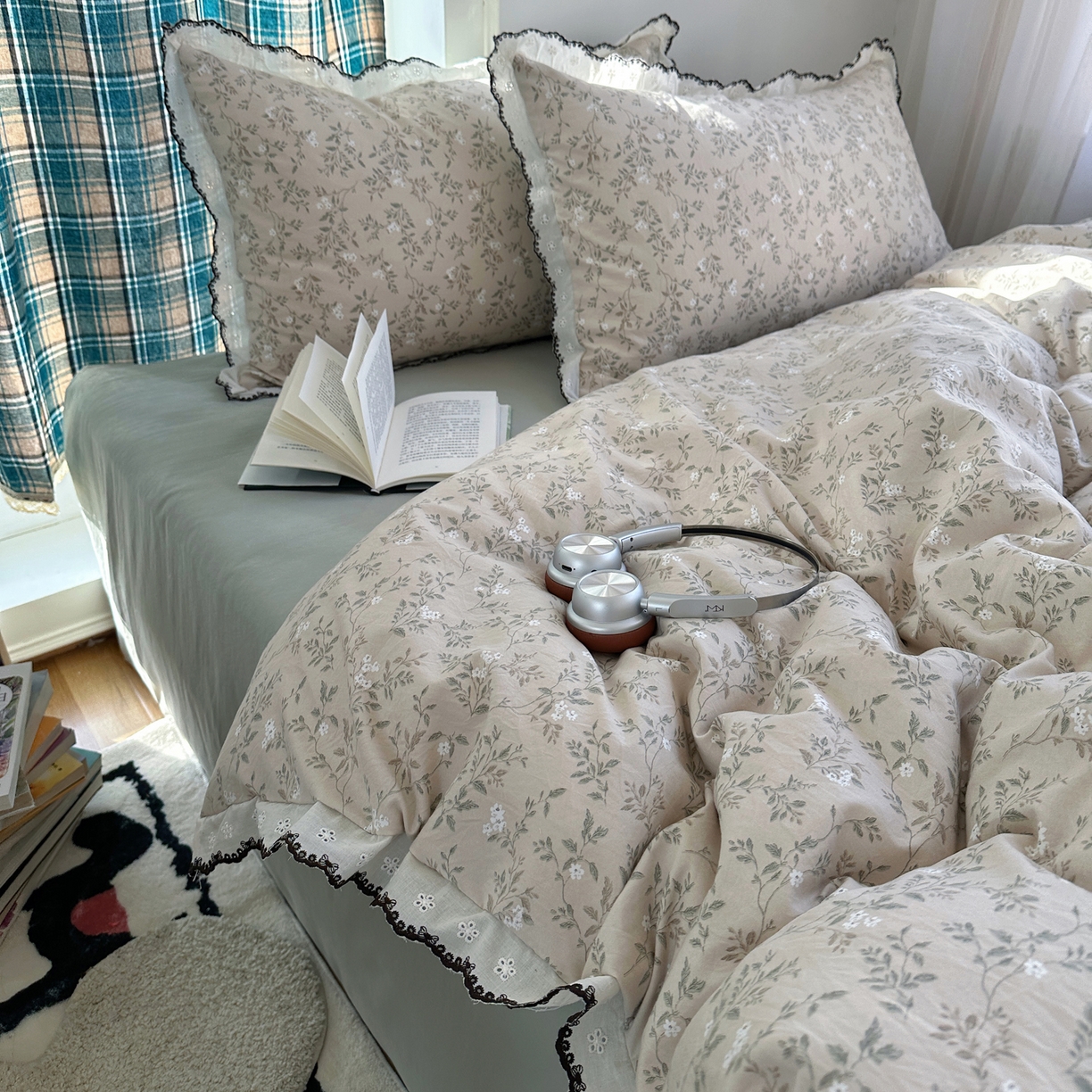 91家纺网 家纺一手货源 找家纺 凯洛奇 2026新款仿棉古法水洗棉复古法式花边四件套 春风里