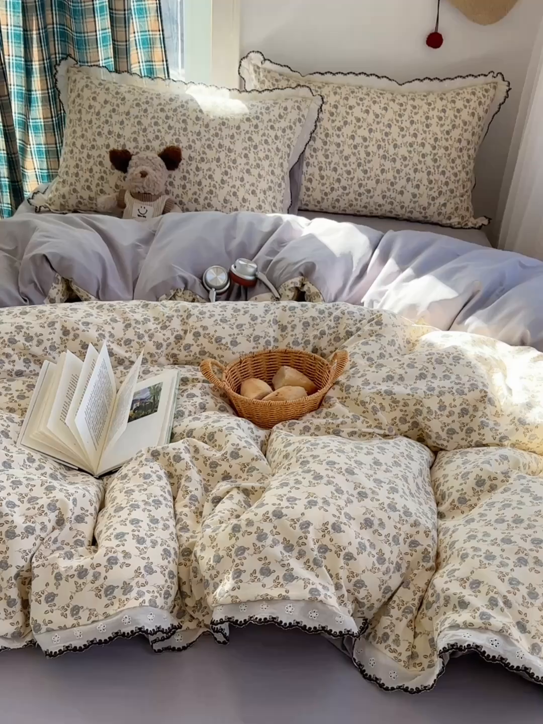 91家纺网 家纺一手货源 找家纺 凯洛奇 2026新款仿棉古法水洗棉复古法式花边四件套 花春晓