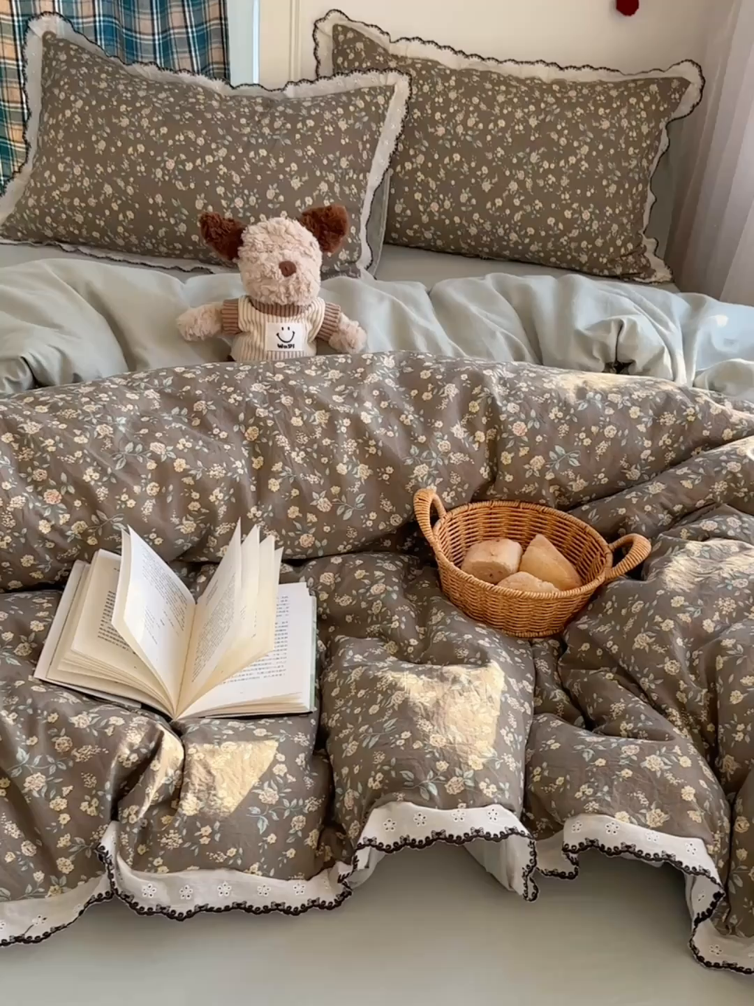 91家纺网 家纺一手货源 找家纺 凯洛奇 2026新款仿棉古法水洗棉复古法式花边四件套 花漫漫