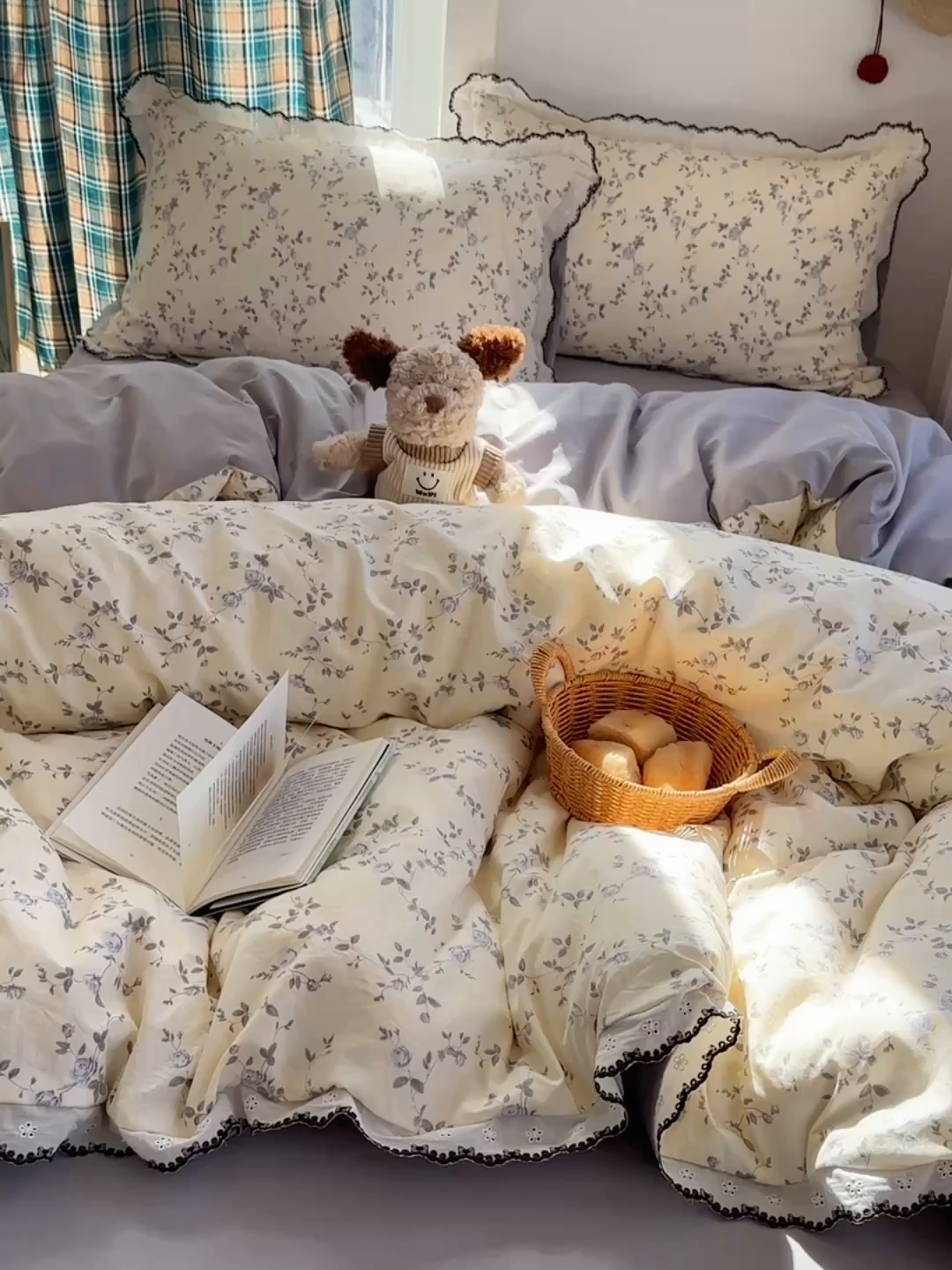 91家纺网 家纺一手货源 找家纺 凯洛奇 2026新款仿棉古法水洗棉复古法式花边四件套 花漫里