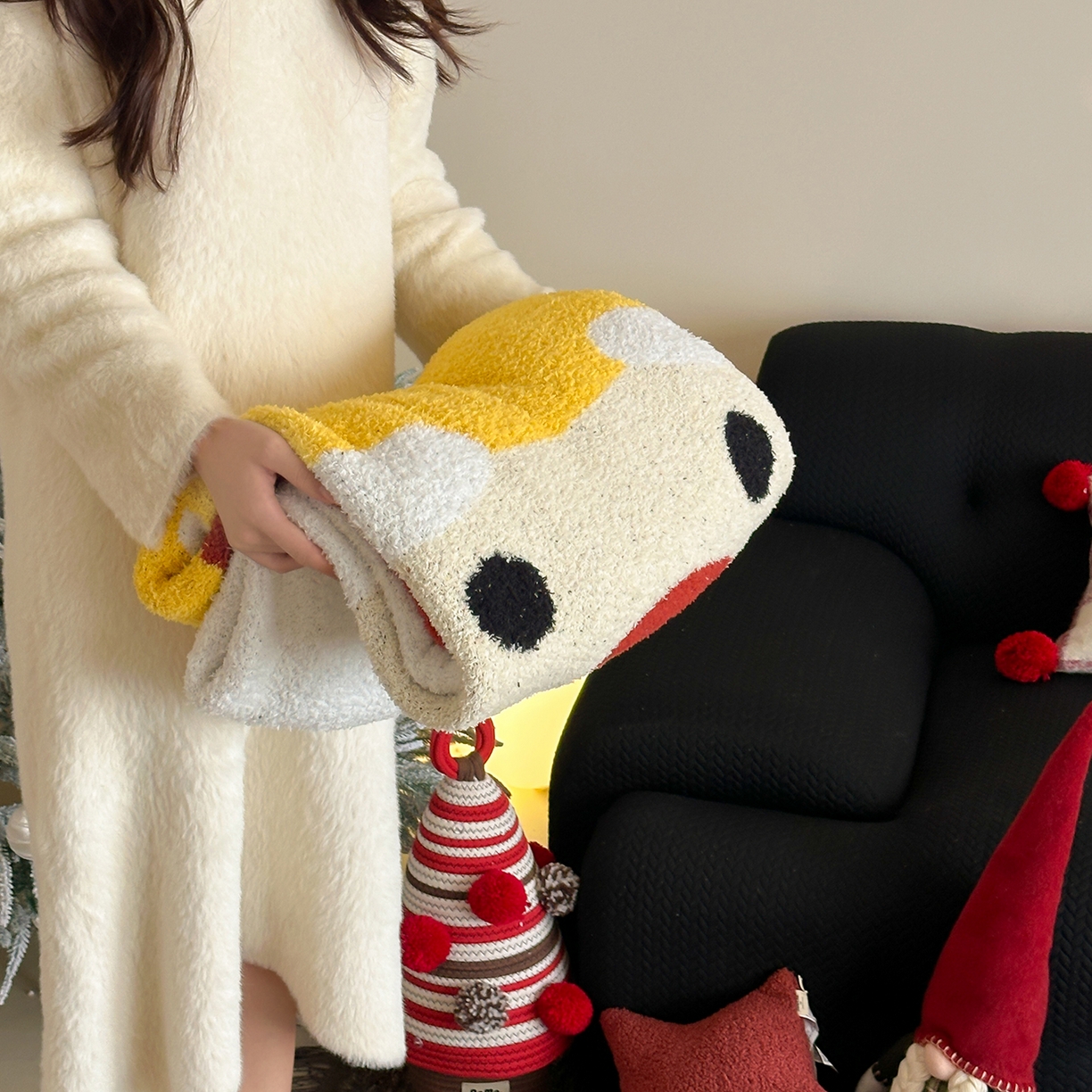 觅糖家纺 2025新款圣诞限定暖绒盖毯 圣诞雪翁