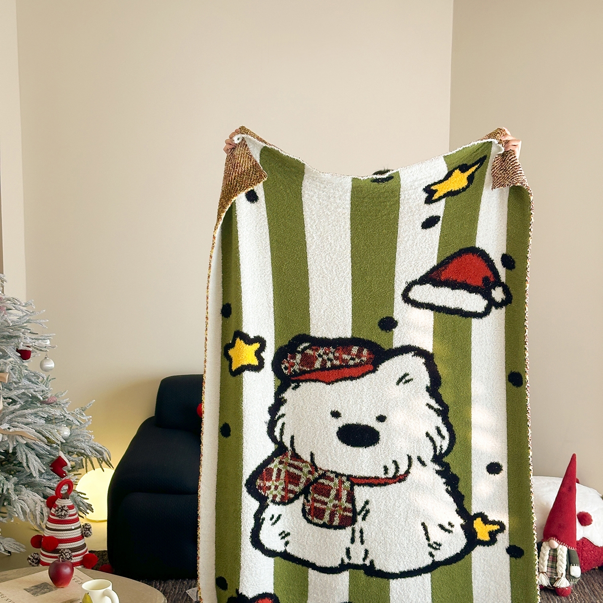 91家纺网 家纺一手货源 找家纺 觅糖家纺 2025新款圣诞限定暖绒盖毯 暖冬小狗