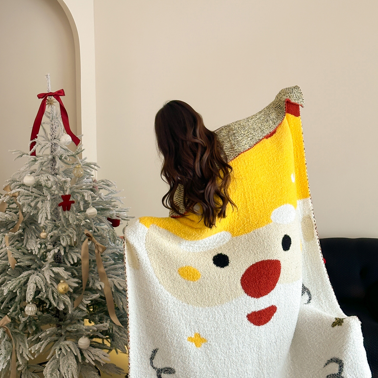 91家纺网 家纺一手货源 找家纺 觅糖家纺 2025新款圣诞限定暖绒盖毯 圣诞雪翁