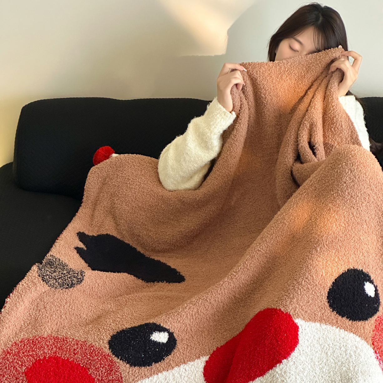 91家纺网 家纺一手货源 找家纺 觅糖家纺 2025新款圣诞限定暖绒盖毯 靡靡小鹿