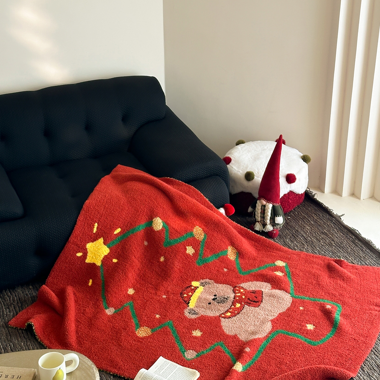 91家纺网 家纺一手货源 找家纺 觅糖家纺 2025新款圣诞限定暖绒盖毯 圣诞小熊