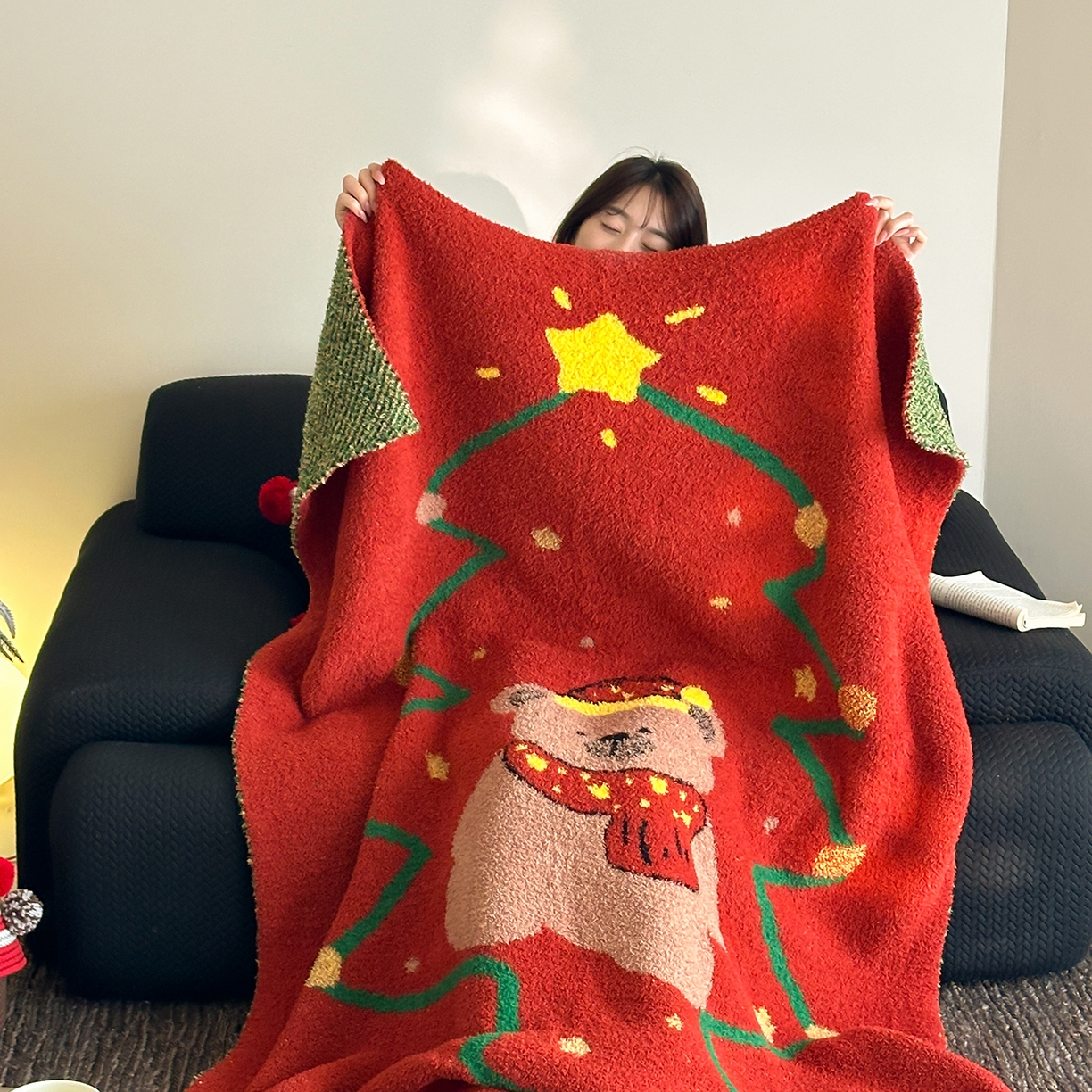 91家纺网 家纺一手货源 找家纺 觅糖家纺 2025新款圣诞限定暖绒盖毯 圣诞小熊