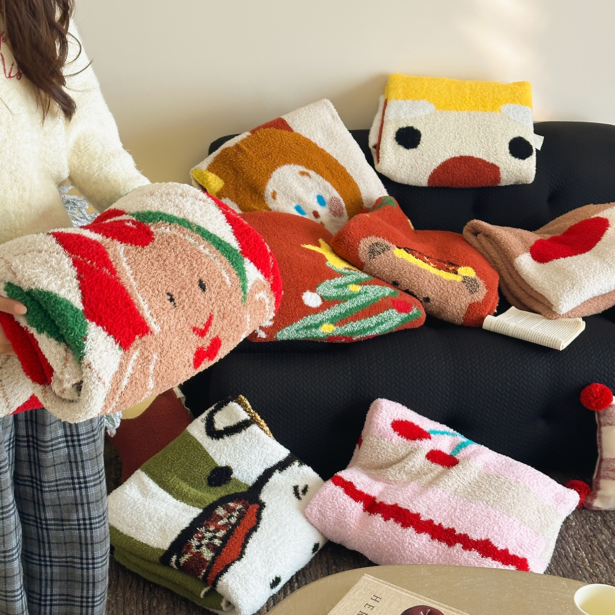 觅糖家纺 2025新款圣诞限定暖绒盖毯 组合