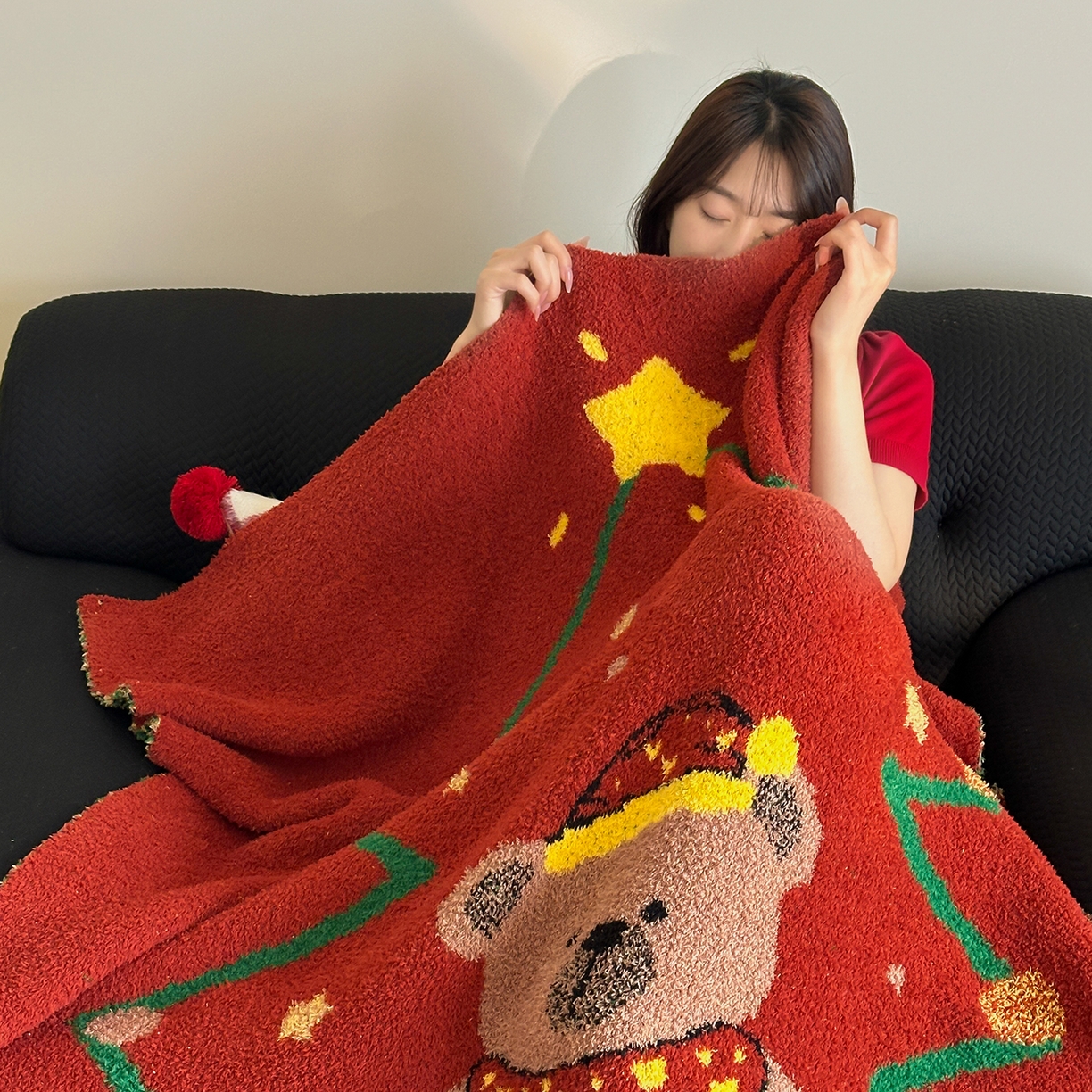 91家纺网 家纺一手货源 找家纺 觅糖家纺 2025新款圣诞限定暖绒盖毯 圣诞小熊