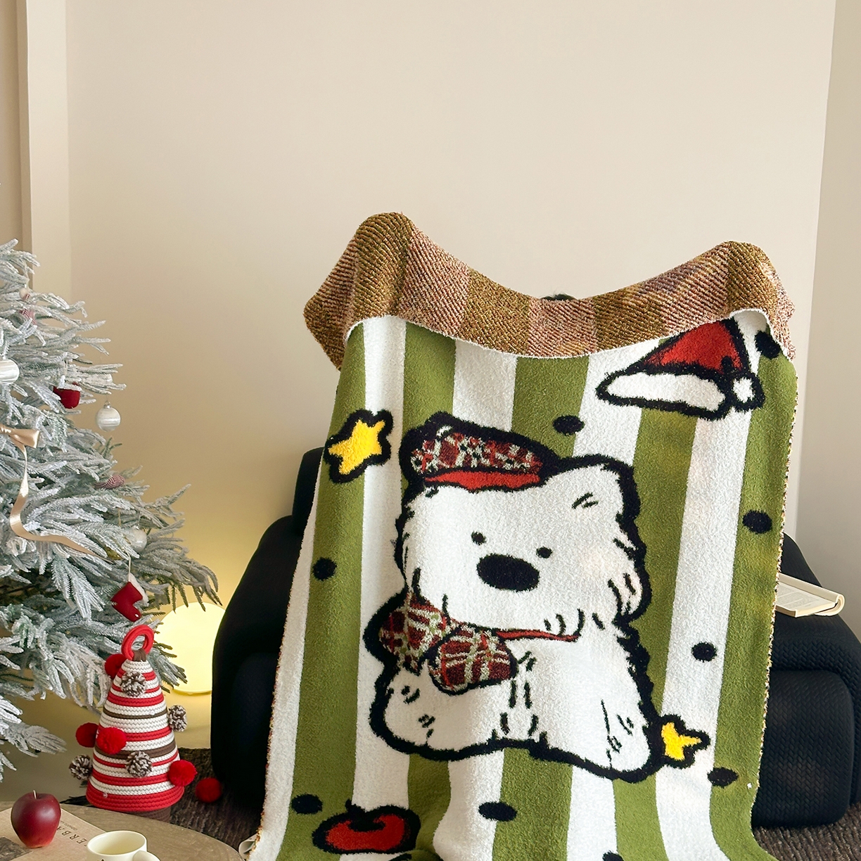 91家纺网 家纺一手货源 找家纺 觅糖家纺 2025新款圣诞限定暖绒盖毯 暖冬小狗