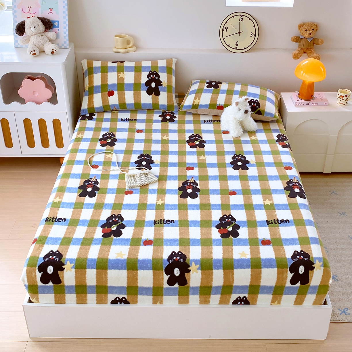 91家纺网 家纺一手货源 找家纺 （总）葡萄家 2025年新款新增花型牛奶绒印花单床笠萌系卡通单品床笠床笠单件