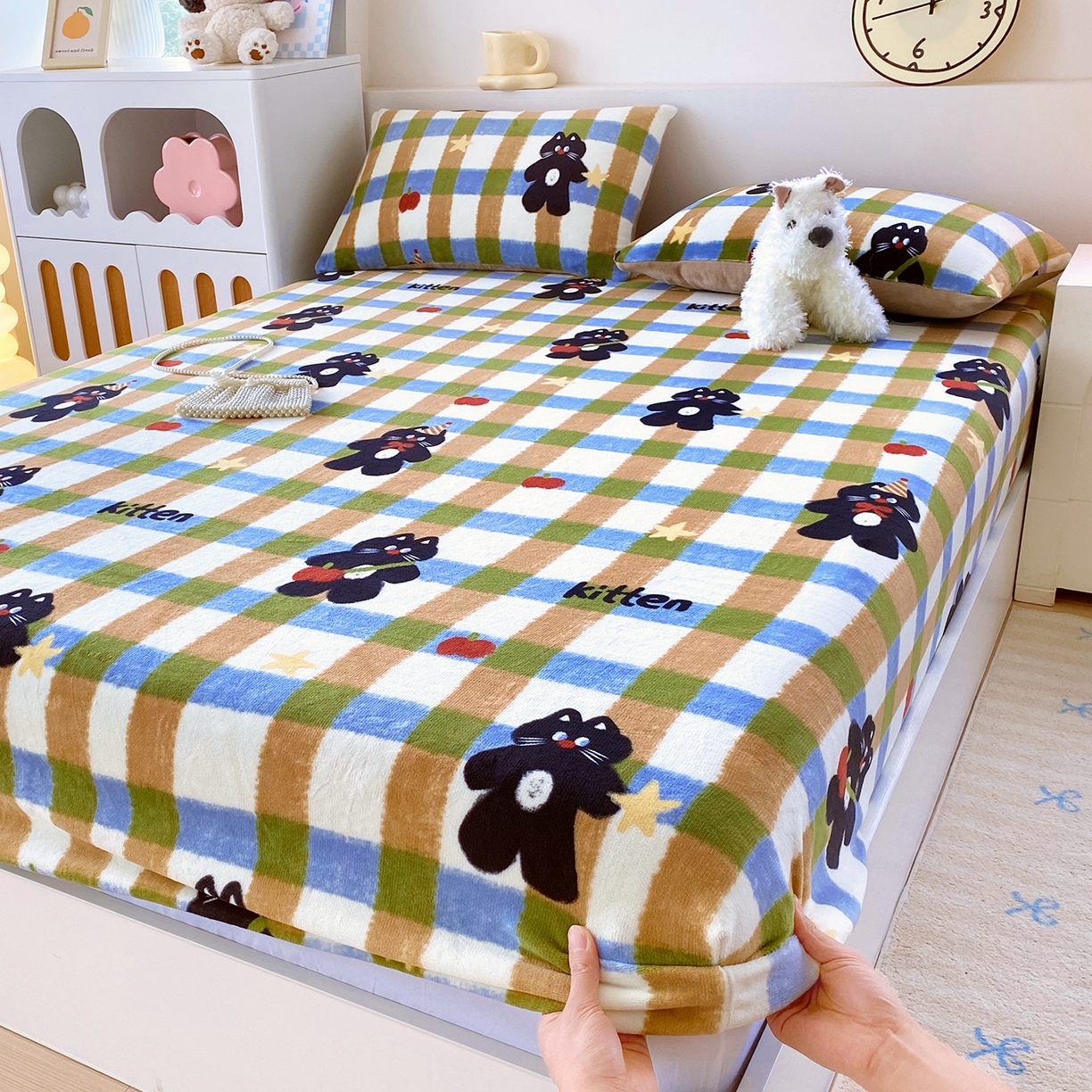 91家纺网 家纺一手货源 找家纺 （总）葡萄家 2025年新款新增花型牛奶绒印花单床笠萌系卡通单品床笠床笠单件