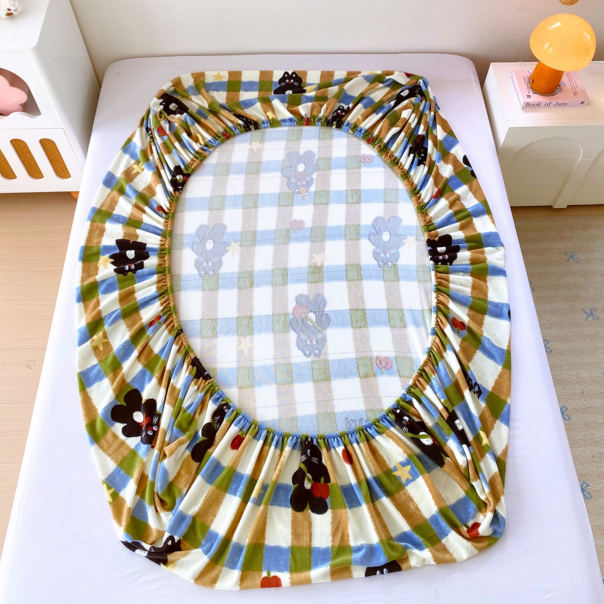 91家纺网 家纺一手货源 找家纺 （总）葡萄家 2025年新款新增花型牛奶绒印花单床笠萌系卡通单品床笠床笠单件