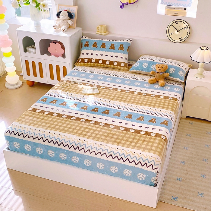 91家纺网 家纺一手货源 找家纺 葡萄家 2025年新款新增花型牛奶绒印花单床笠萌系卡通单品床笠床笠单件 雪花熊