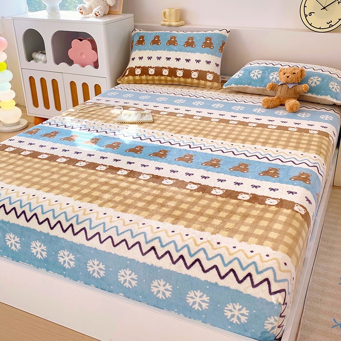 91家纺网 家纺一手货源 找家纺 葡萄家 2025年新款新增花型牛奶绒印花单床笠萌系卡通单品床笠床笠单件 雪花熊