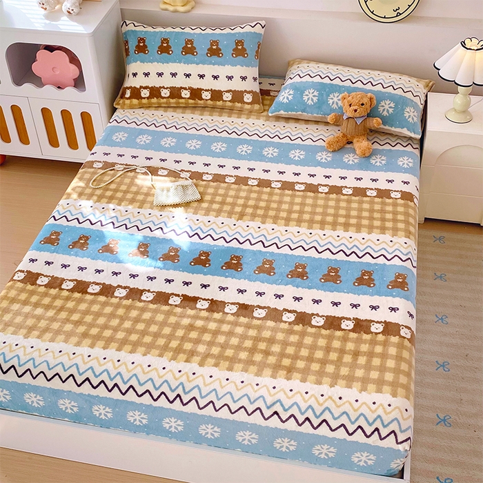 91家纺网 家纺一手货源 找家纺 葡萄家 2025年新款新增花型牛奶绒印花单床笠萌系卡通单品床笠床笠单件 雪花熊