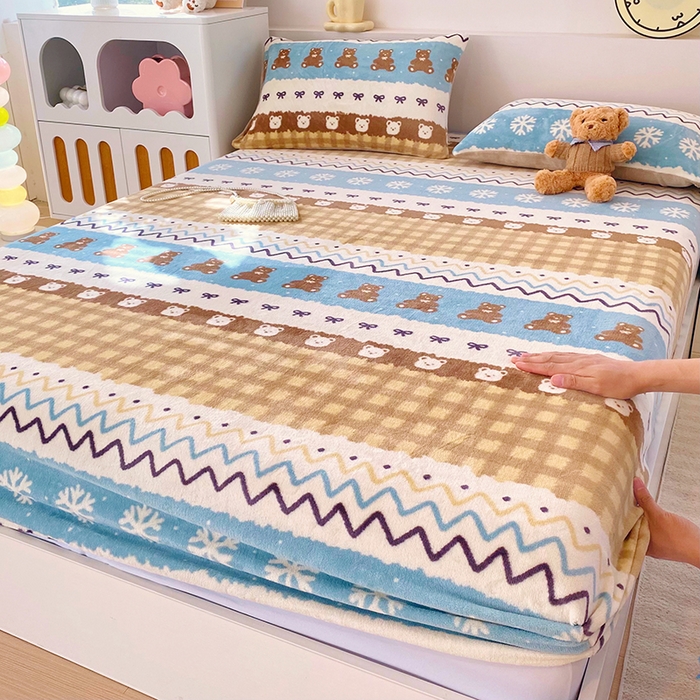 葡萄家 2025年新款新增花型牛奶绒印花单床笠萌系卡通单品床笠床笠单件 雪花熊