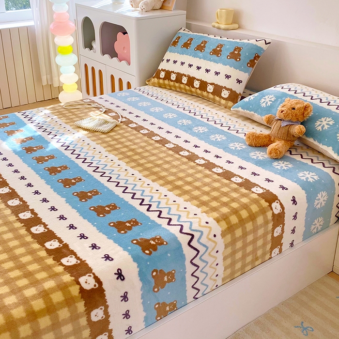 91家纺网 家纺一手货源 找家纺 葡萄家 2025年新款新增花型牛奶绒印花单床笠萌系卡通单品床笠床笠单件 雪花熊