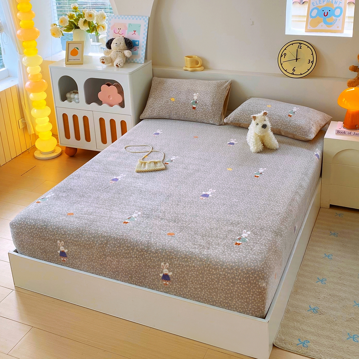 91家纺网 家纺一手货源 找家纺 葡萄家 2025年新款新增花型牛奶绒印花单床笠萌系卡通单品床笠床笠单件 萱花