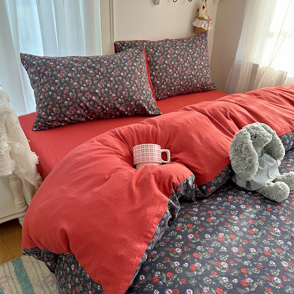 91家纺网 家纺一手货源 找家纺 （总）贝扬思家纺 2025新款敲可爱的奶呼呼云感双层纱简约四件套系列-超级治愈~