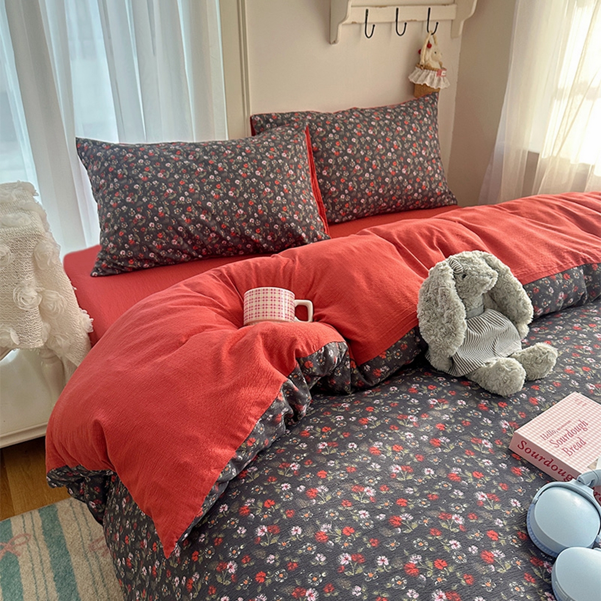 91家纺网 家纺一手货源 找家纺 （总）贝扬思家纺 2025新款敲可爱的奶呼呼云感双层纱简约四件套系列-超级治愈~