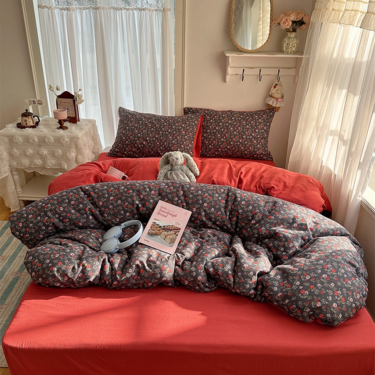 91家纺网 家纺一手货源 找家纺 （总）贝扬思家纺 2025新款敲可爱的奶呼呼云感双层纱简约四件套系列-超级治愈~