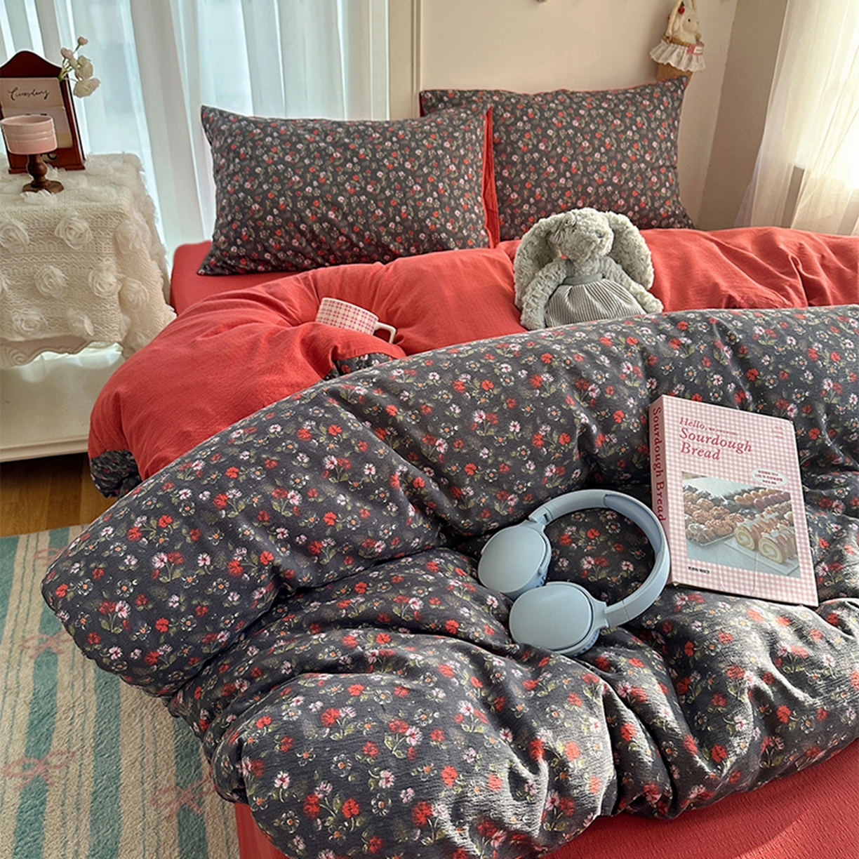 91家纺网 家纺一手货源 找家纺 （总）贝扬思家纺 2025新款敲可爱的奶呼呼云感双层纱简约四件套系列-超级治愈~