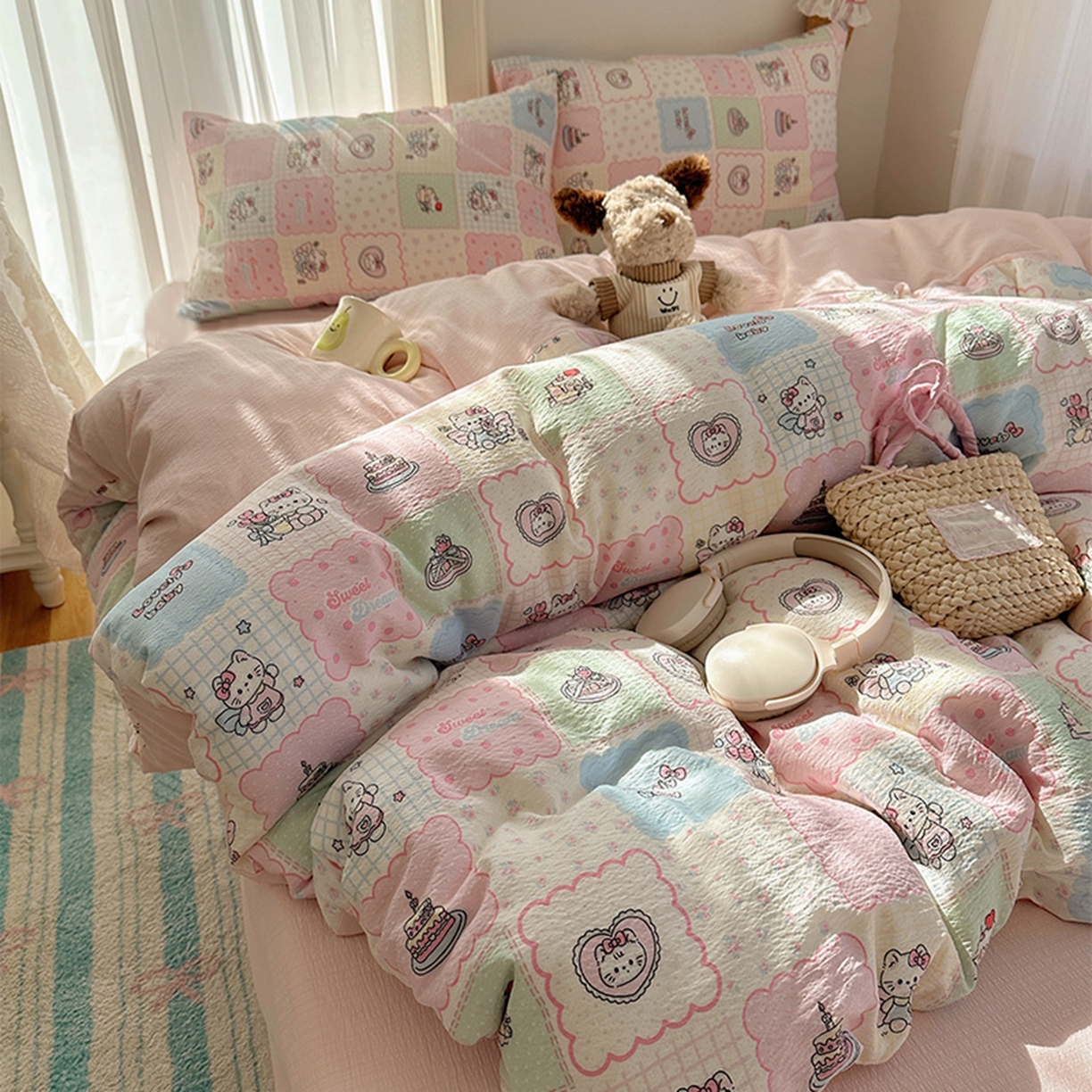 91家纺网 家纺一手货源 找家纺 贝扬思家纺 2025新款敲可爱的奶呼呼云感双层纱简约四件套系列-超级治愈~ 蛋糕派