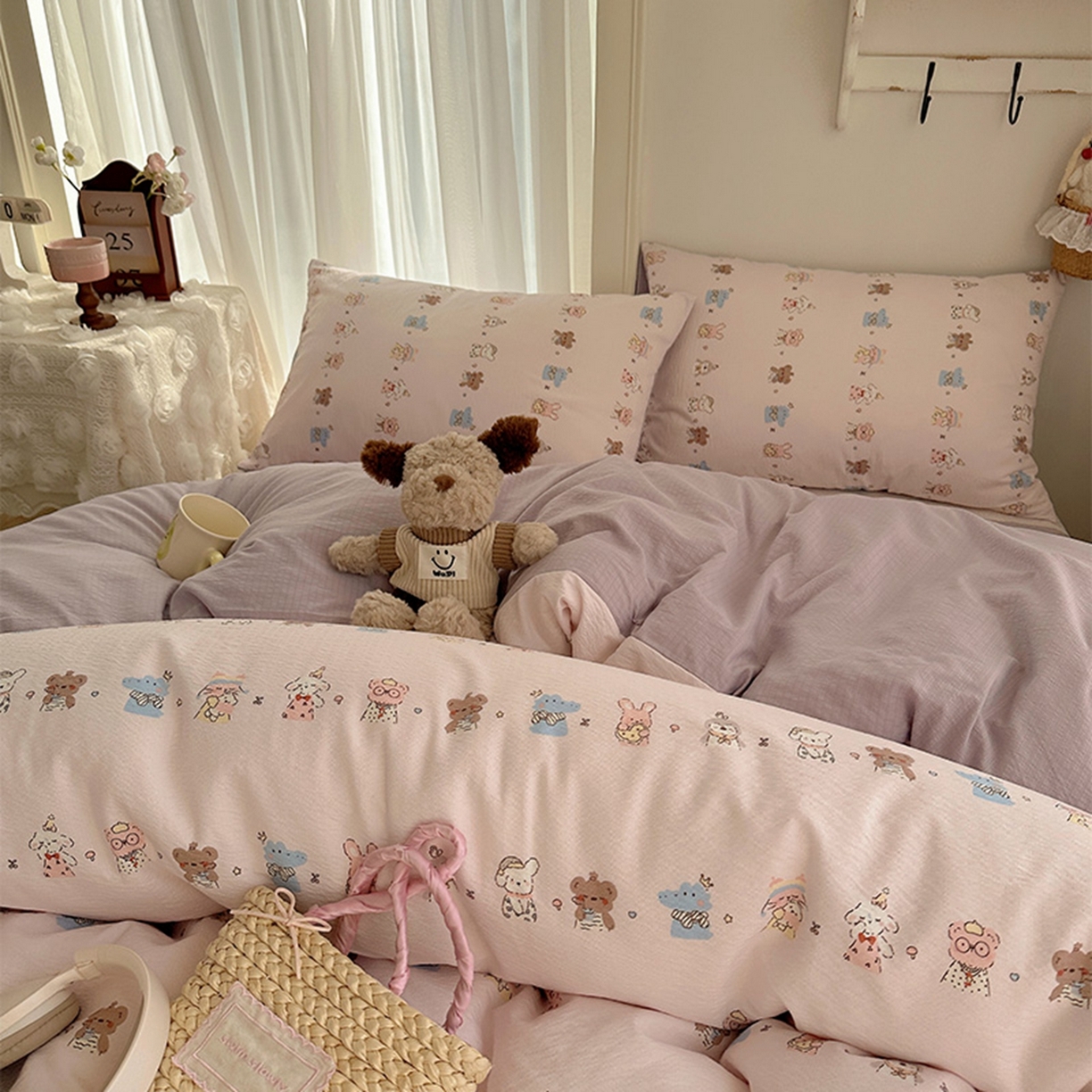 91家纺网 家纺一手货源 找家纺 贝扬思家纺 2025新款敲可爱的奶呼呼云感双层纱简约四件套系列-超级治愈~ 动物游园