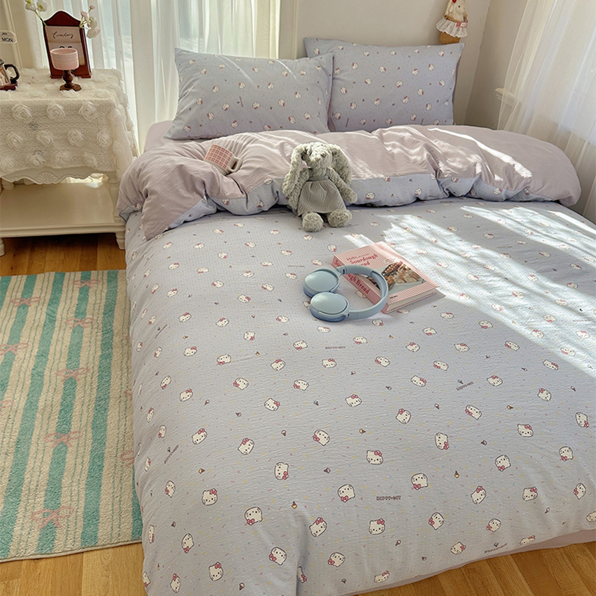 91家纺网 家纺一手货源 找家纺 贝扬思家纺 2025新款敲可爱的奶呼呼云感双层纱简约四件套系列-超级治愈~ 蓝莓奶糖