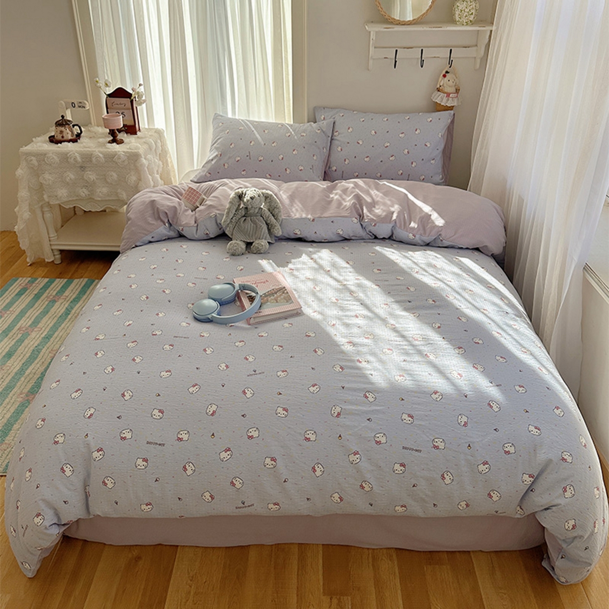 91家纺网 家纺一手货源 找家纺 贝扬思家纺 2025新款敲可爱的奶呼呼云感双层纱简约四件套系列-超级治愈~ 蓝莓奶糖