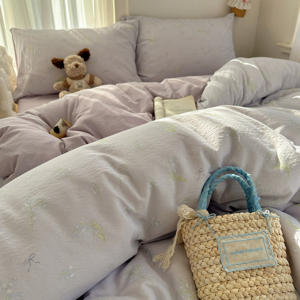 91家纺网 家纺一手货源 找家纺 贝扬思家纺 2025新款敲可爱的奶呼呼云感双层纱简约四件套系列-超级治愈~ 铃兰结