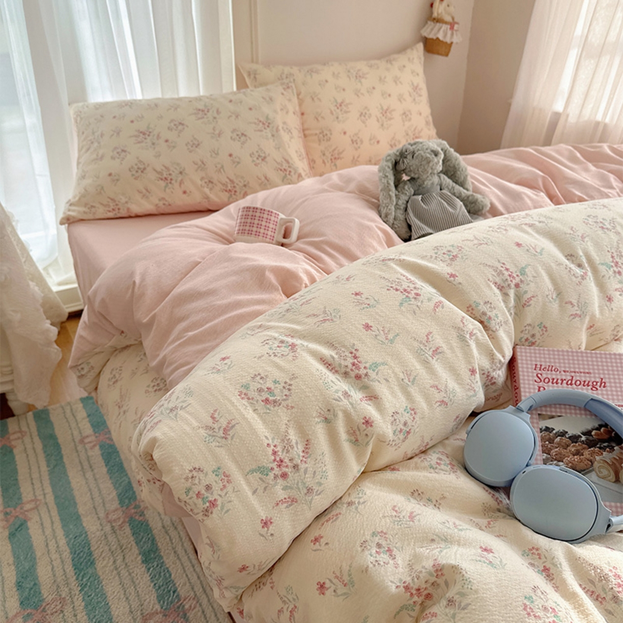 91家纺网 家纺一手货源 找家纺 贝扬思家纺 2025新款敲可爱的奶呼呼云感双层纱简约四件套系列-超级治愈~ 奶昔甜糕