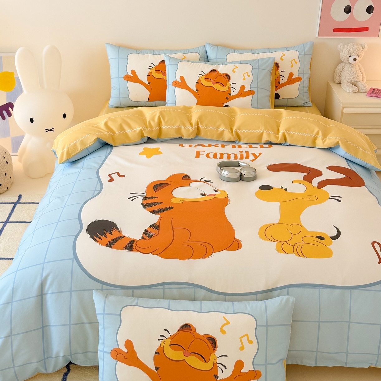 91家纺网 家纺一手货源 找家纺 （总）锦彩家居 2025新款全棉数码印花卡通四件套-加菲猫系列