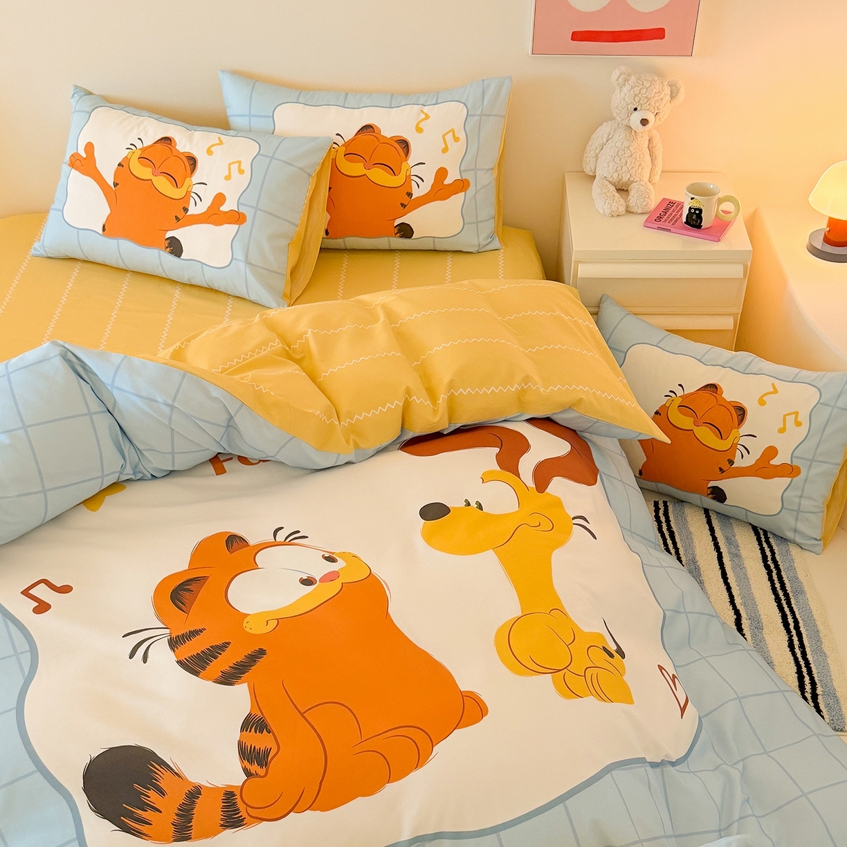 91家纺网 家纺一手货源 找家纺 （总）锦彩家居 2025新款全棉数码印花卡通四件套-加菲猫系列