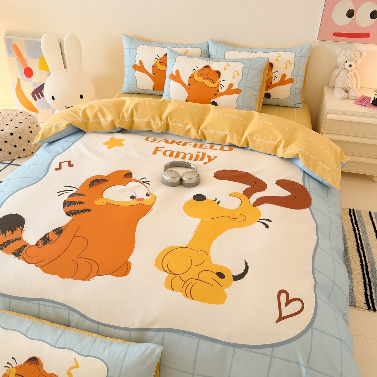 91家纺网 家纺一手货源 找家纺 （总）锦彩家居 2025新款全棉数码印花卡通四件套-加菲猫系列