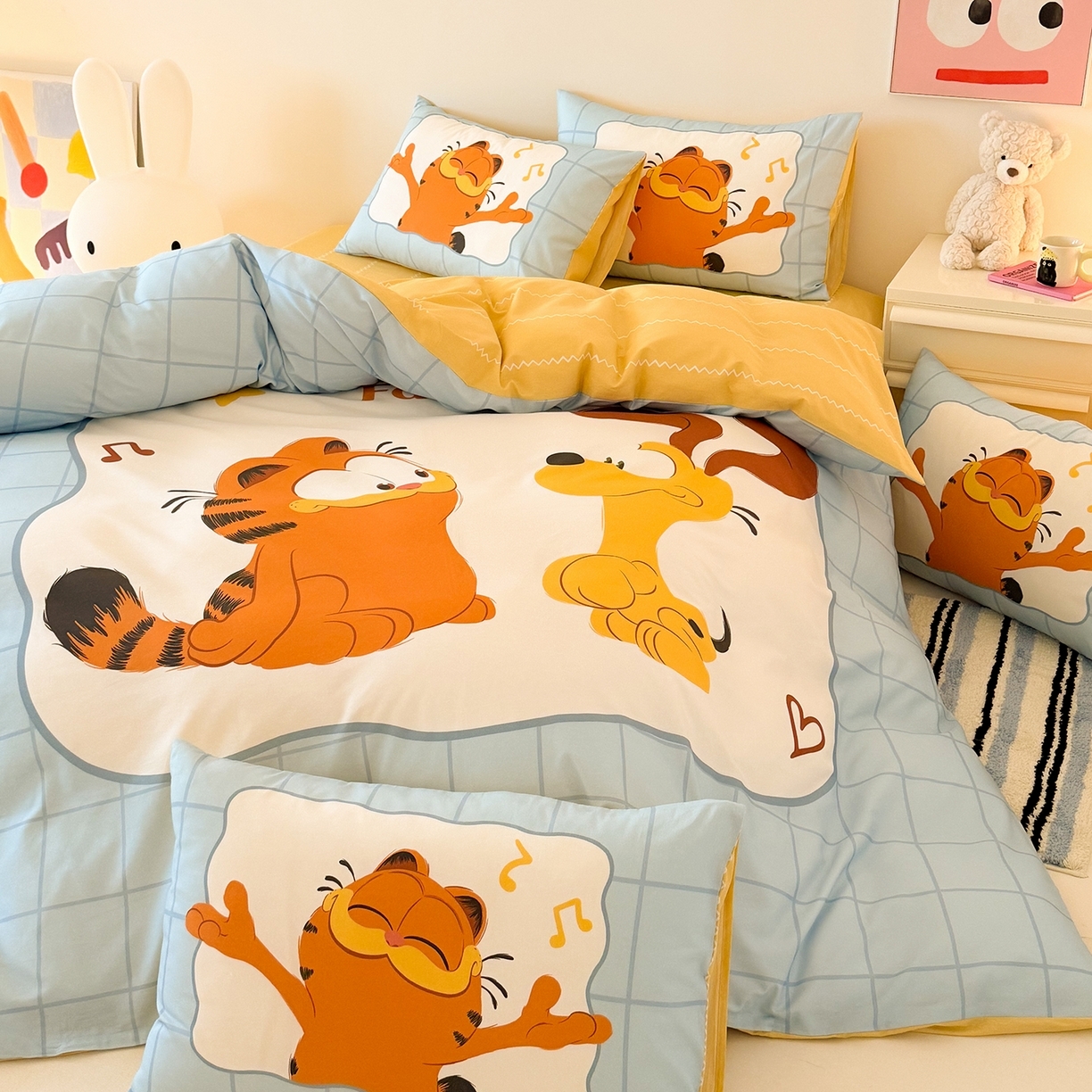 91家纺网 家纺一手货源 找家纺 （总）锦彩家居 2025新款全棉数码印花卡通四件套-加菲猫系列